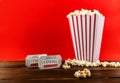 Popcorn With Two Red Movie Tickets Royalty Free Stock Photo