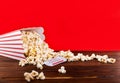 Red and White Bucket Of Popcorn With Two Red Movie Tickets Royalty Free Stock Photo