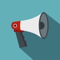 Red and white bullhorn public megaphone icon