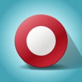 a red and white button with a shadow on a blue background Royalty Free Stock Photo