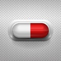 Red and white capsule pill with background