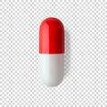 Red white capsule pill realistic vector illustration. ÃÂ¡loseup isolated medicament. Healthcare and medicine. Painkiller Royalty Free Stock Photo