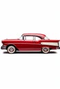 Red and white car is shown in this image, it is classic car. Generative AI Royalty Free Stock Photo