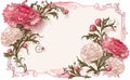 Red and white carnation flowers, decorative background with copy space illustrated vintage style. Generative AI