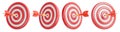 Red and white cartoon target with dart. Bullseye set. 3D rendering.