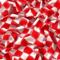 Red and white checkered textile with flowing folds, glossy surface and seamless pattern, textile background for design Royalty Free Stock Photo
