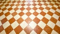 Red and white chess tile floor pattern. Close-up. Royalty Free Stock Photo