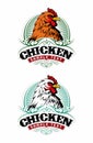 Red and white chicken vector illustration. Farm logo design concept.