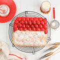 Red and White Chigiri Bubble Bread, Fresh Viral White Japanese Bread, Top View on Black Background. Concept for Indonesia