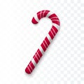 Red and white Chrisrmas candy. Realistic sweet stick. Template for Christmas and New Year greeting cards