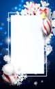 Red And White Christmas Balls With Ornaments Snowflakes, Gold Bell And Geometric On Dark Blue Background. Christmas Banner, Poster