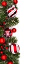 Red and white Christmas bauble border on white Royalty Free Stock Photo