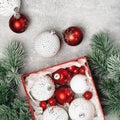 Red and white Christmas baubles in a box Royalty Free Stock Photo