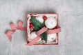 Red and white Christmas baubles in a box Royalty Free Stock Photo