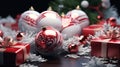 Red and white Christmas decorations and gift boxes Royalty Free Stock Photo