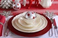 Red and White Christmas Table Setting. Royalty Free Stock Photo