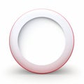 a red and white circular button on a white background