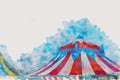 Red and white circus tent watercolor painting Royalty Free Stock Photo