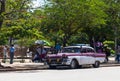 A red white classic car in cuba Royalty Free Stock Photo