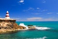 Red and white coastal marker or lighthouse with red stripes in south australia Royalty Free Stock Photo