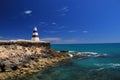 Red and white coastal marker or lighthouse with red stripes in south australia Royalty Free Stock Photo