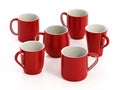 Red and white coffee mugs isolated on white background. 3D illustration