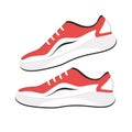 Red-white colored golf shoe isolated on white background vector illustration. A pair of golf shoes. Royalty Free Stock Photo