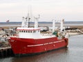 Red & white commercial fishing boat