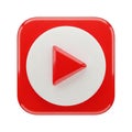 Red and White 3D Play Button Icon with Rounded Square Border on White Background Royalty Free Stock Photo