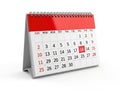 Red and white desk calendar displaying dates and days of the week Royalty Free Stock Photo