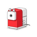 Red and white electric pencil sharpener with a compact, square design. Equipped with Royalty Free Stock Photo