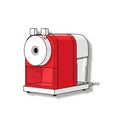 Red and white electric pencil sharpener with a rectangular base and rounded top. Royalty Free Stock Photo