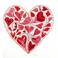 A red and white embroidered heart on a white background, embroidery on white background Royalty Free Stock Photo