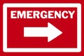 Red and white emergency arrow with words and arrow in white