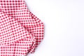 Red and white fabric tablecloth checkered on white background. Royalty Free Stock Photo