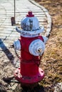 Red and white fire hydrant Royalty Free Stock Photo