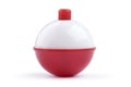 Red and white fishing bobber on white