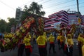 red and white flags or the Central Java State Bank enlivening the Indonesian potrai.lion in carnalav semarang Royalty Free Stock Photo