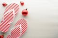 Red and white flip flops and Christmas ornaments