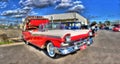 Red and white Ford Fairlane Skyliner convertible Royalty Free Stock Photo