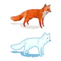 Red and white foxes on white with shadow - low poly