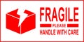 Fragile package sticker with cracked box symbol and bold red text ensures safety in shipping, delivery, and warehouse handling. Royalty Free Stock Photo