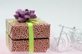 Red and white gift box with ribbon on top Royalty Free Stock Photo