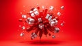 Red and White Gift Boxes Exploding from Center present Royalty Free Stock Photo