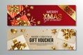 Red and White Gift Voucher Of Merry Christmas and Happy New Year Design Royalty Free Stock Photo