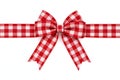 Red and white gingham ribbon bow isolated on white background checkered pattern Royalty Free Stock Photo
