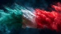 Red, white and green color powder explosion in the shape of Italy flag on black background 2 Royalty Free Stock Photo