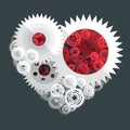 Red and white heart paper cut gear flat illustration