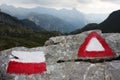 Red and white hiking trail signs symbols Royalty Free Stock Photo