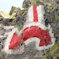 Red and white hiking trail signs symbols in Italy alps Royalty Free Stock Photo